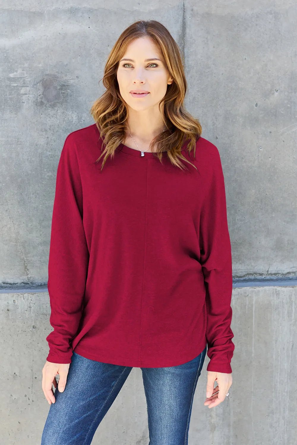 Double Take Full Size Round Neck Long Sleeve T-Shirt - Desert Sunday