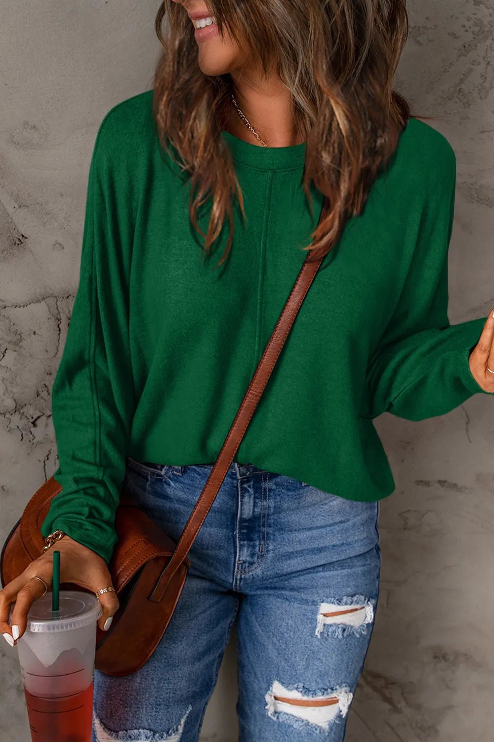 Double Take Full Size Round Neck Long Sleeve T-Shirt - Desert Sunday