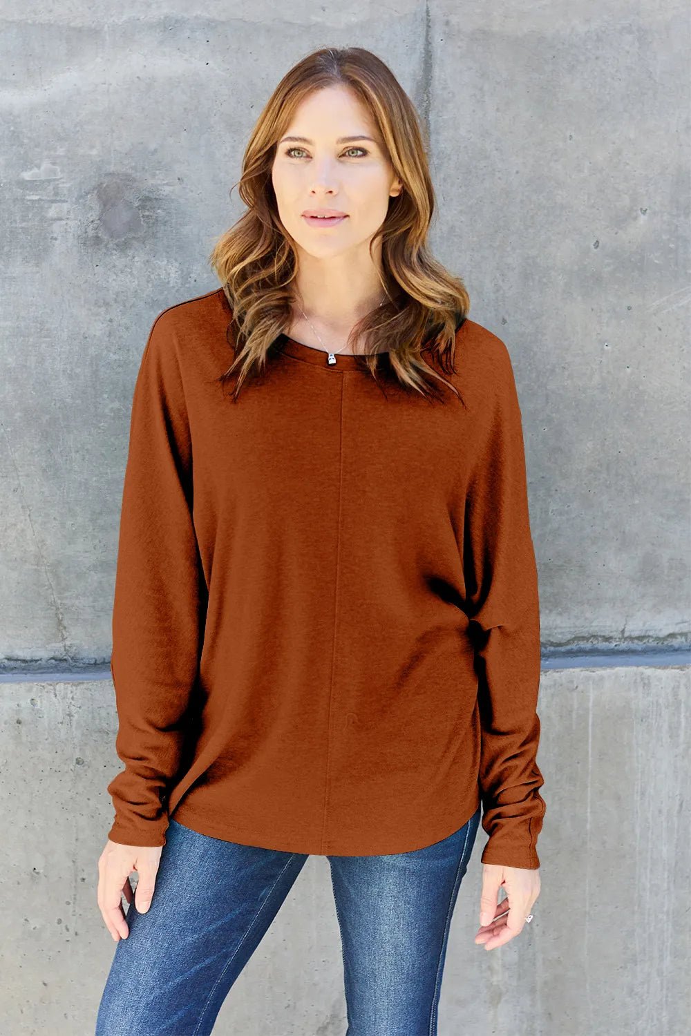 Double Take Full Size Round Neck Long Sleeve T-Shirt - Desert Sunday