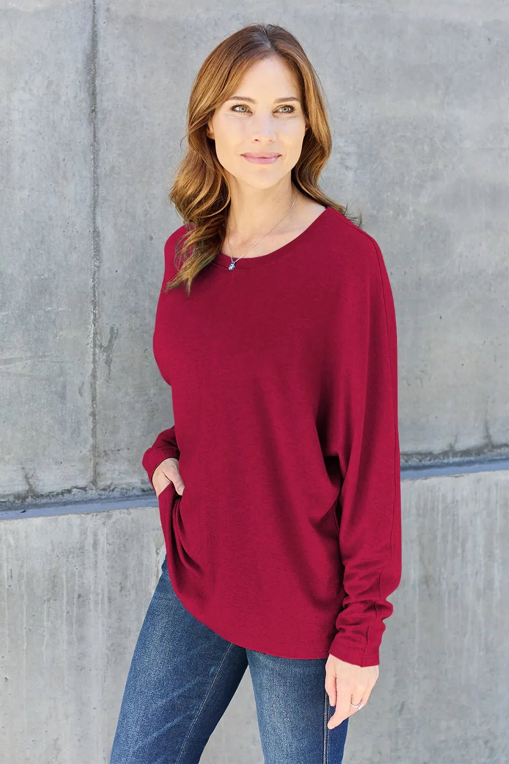 Double Take Full Size Round Neck Long Sleeve T-Shirt - Desert Sunday