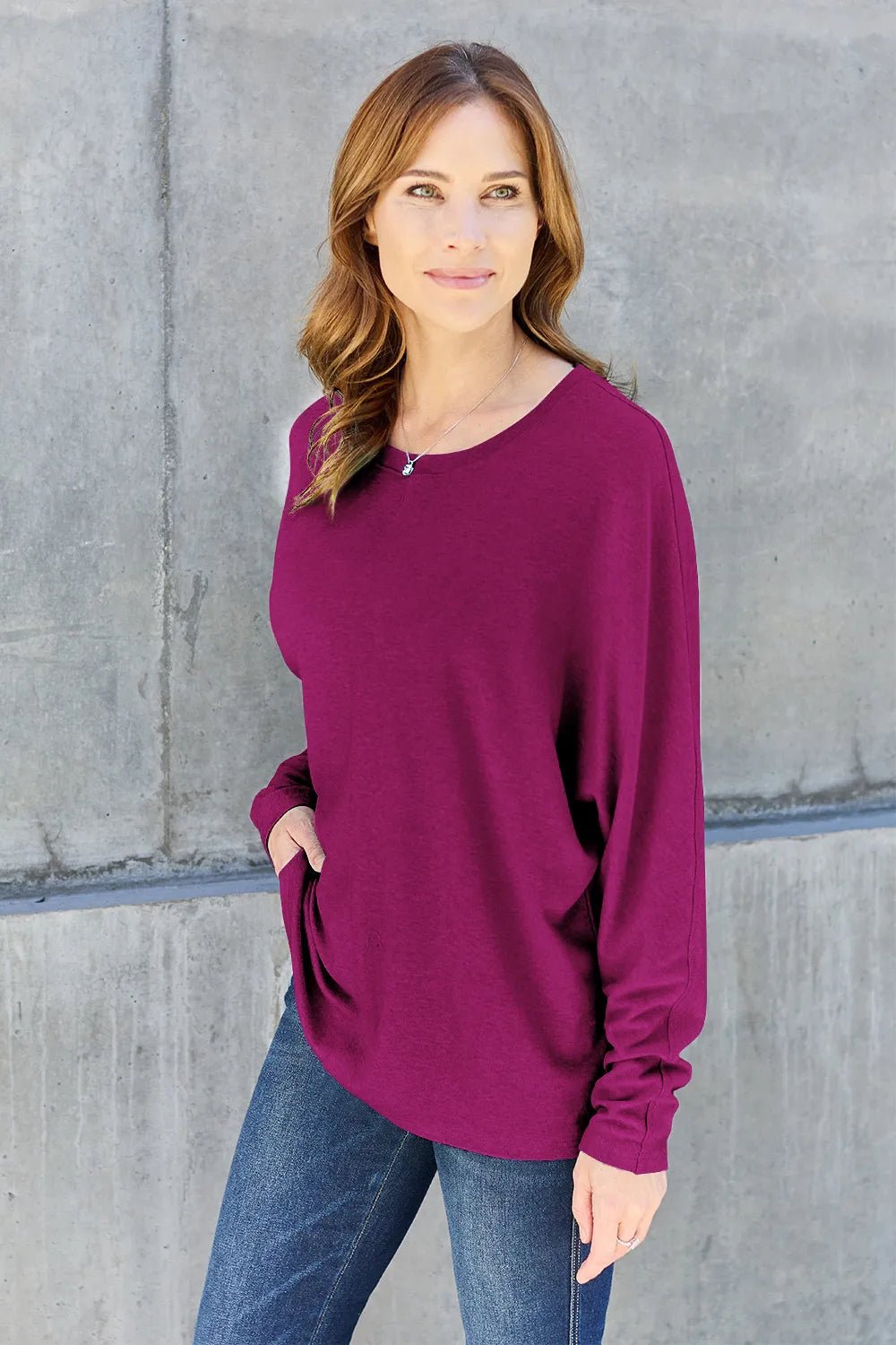 Double Take Full Size Round Neck Long Sleeve T-Shirt - Desert Sunday