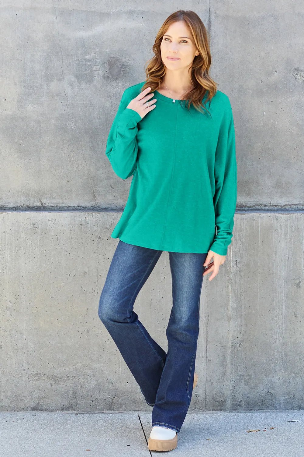 Double Take Full Size Round Neck Long Sleeve T-Shirt - Desert Sunday