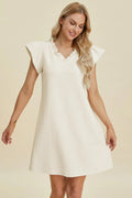 Double Take Full Size Ruffled V-Neck Cap Sleeve Dress - Desert Sunday