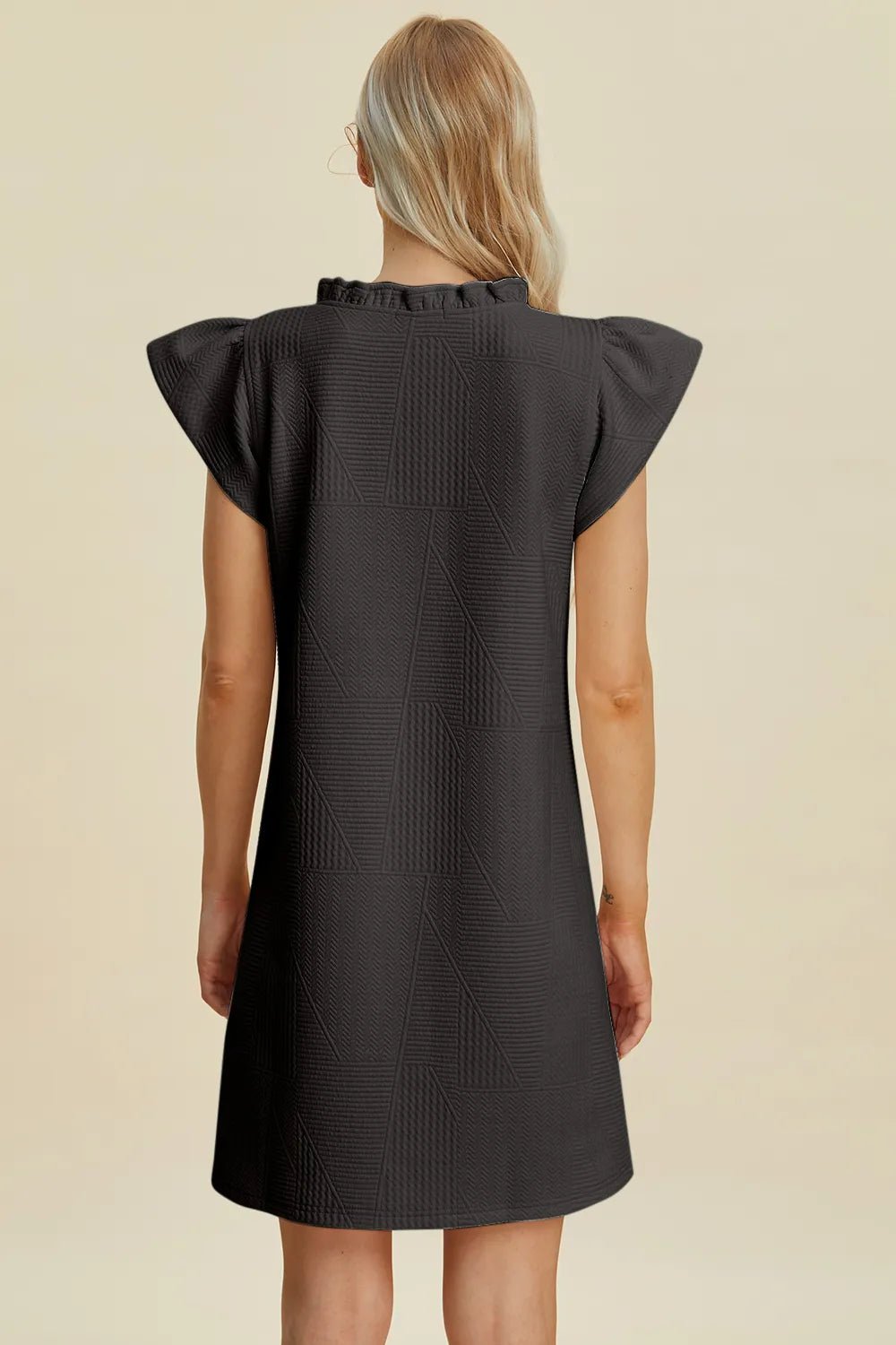 Double Take Full Size Ruffled V-Neck Cap Sleeve Dress - Desert Sunday
