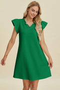 Double Take Full Size Ruffled V-Neck Cap Sleeve Dress - Desert Sunday