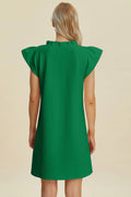 Double Take Full Size Ruffled V-Neck Cap Sleeve Dress - Desert Sunday