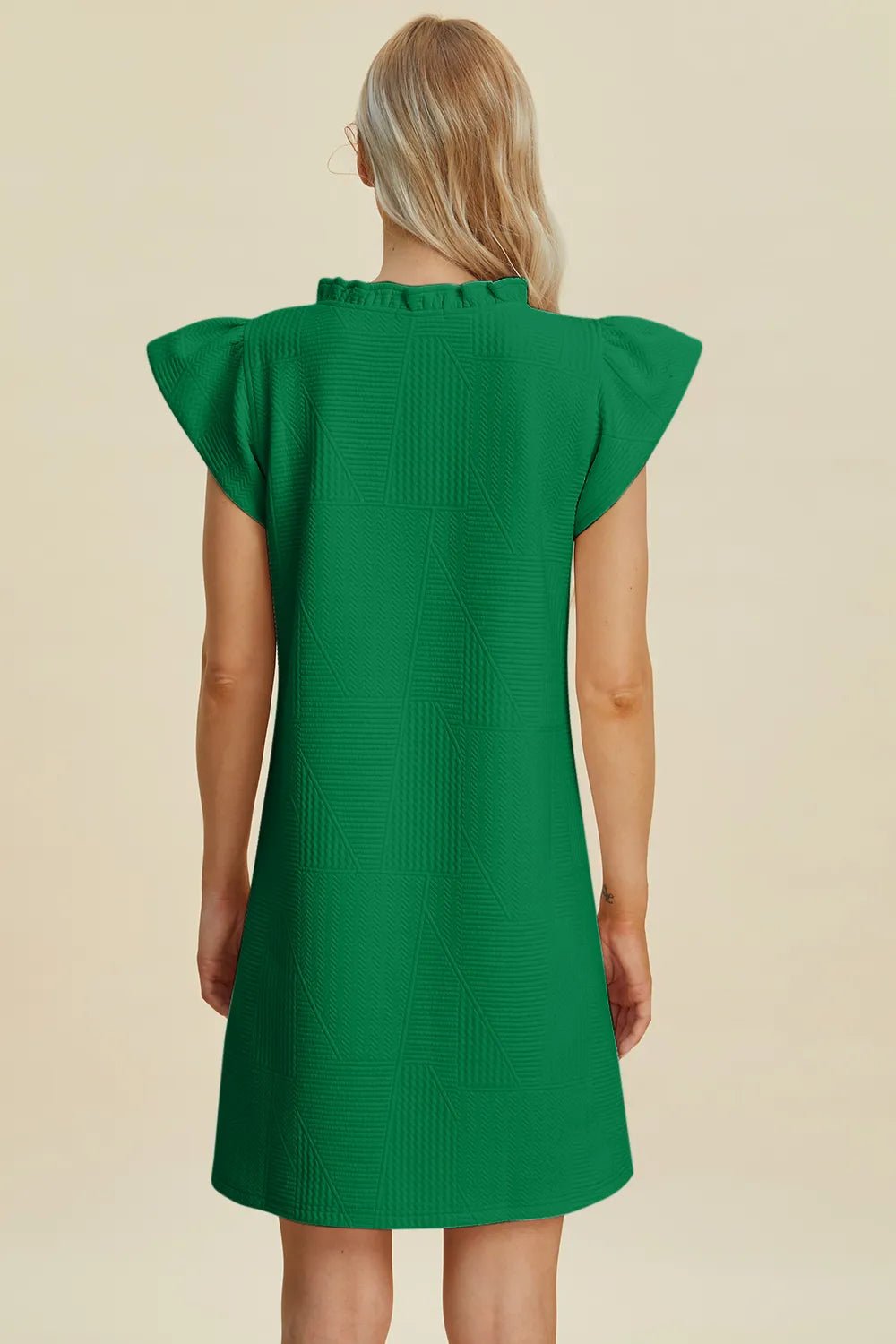 Double Take Full Size Ruffled V-Neck Cap Sleeve Dress - Desert Sunday