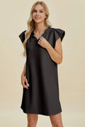 Double Take Full Size Ruffled V-Neck Cap Sleeve Dress - Desert Sunday