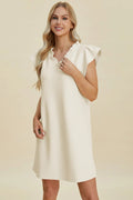Double Take Full Size Ruffled V-Neck Cap Sleeve Dress - Desert Sunday