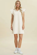 Double Take Full Size Ruffled V-Neck Cap Sleeve Dress - Desert Sunday