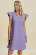 Double Take Full Size Ruffled V-Neck Cap Sleeve Dress - Desert Sunday