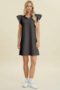 Double Take Full Size Ruffled V-Neck Cap Sleeve Dress - Desert Sunday