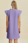 Double Take Full Size Ruffled V-Neck Cap Sleeve Dress - Desert Sunday