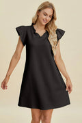 Double Take Full Size Ruffled V-Neck Cap Sleeve Dress - Desert Sunday
