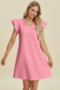 Double Take Full Size Ruffled V-Neck Cap Sleeve Dress - Desert Sunday