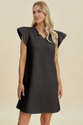 Double Take Full Size Ruffled V-Neck Cap Sleeve Dress - Desert Sunday
