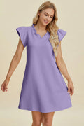 Double Take Full Size Ruffled V-Neck Cap Sleeve Dress - Desert Sunday