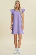 Double Take Full Size Ruffled V-Neck Cap Sleeve Dress - Desert Sunday