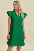 Double Take Full Size Ruffled V-Neck Cap Sleeve Dress - Desert Sunday