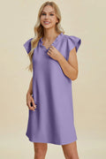 Double Take Full Size Ruffled V-Neck Cap Sleeve Dress - Desert Sunday