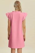 Double Take Full Size Ruffled V-Neck Cap Sleeve Dress - Desert Sunday