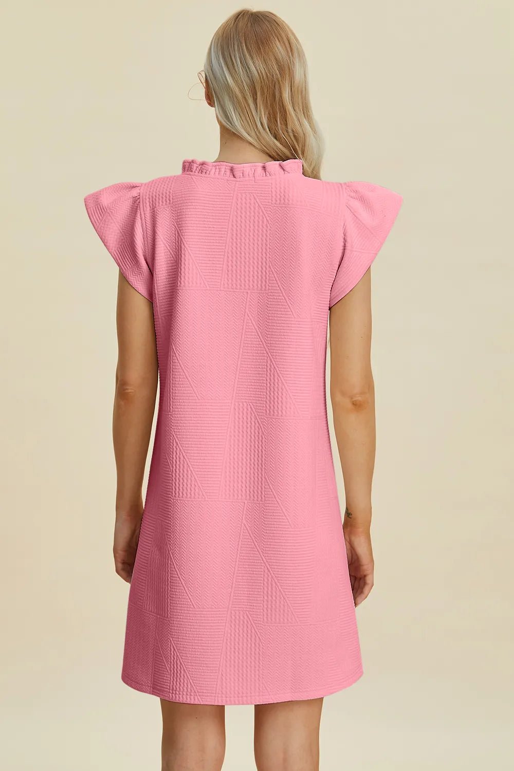 Double Take Full Size Ruffled V-Neck Cap Sleeve Dress - Desert Sunday