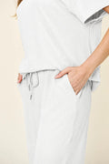 Double Take Full Size Texture Round Neck Short Sleeve T-Shirt and Wide Leg Pants - Desert Sunday