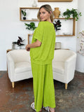 Double Take Full Size Texture Round Neck Short Sleeve T-Shirt and Wide Leg Pants - Desert Sunday