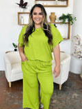 Double Take Full Size Texture Round Neck Short Sleeve T-Shirt and Wide Leg Pants - Desert Sunday