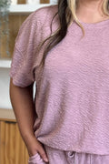 Double Take Full Size Texture Short Sleeve Top and Pants Set - Desert Sunday