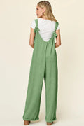 Double Take Full Size Texture Sleeveless Wide Leg Jumpsuit - Desert Sunday