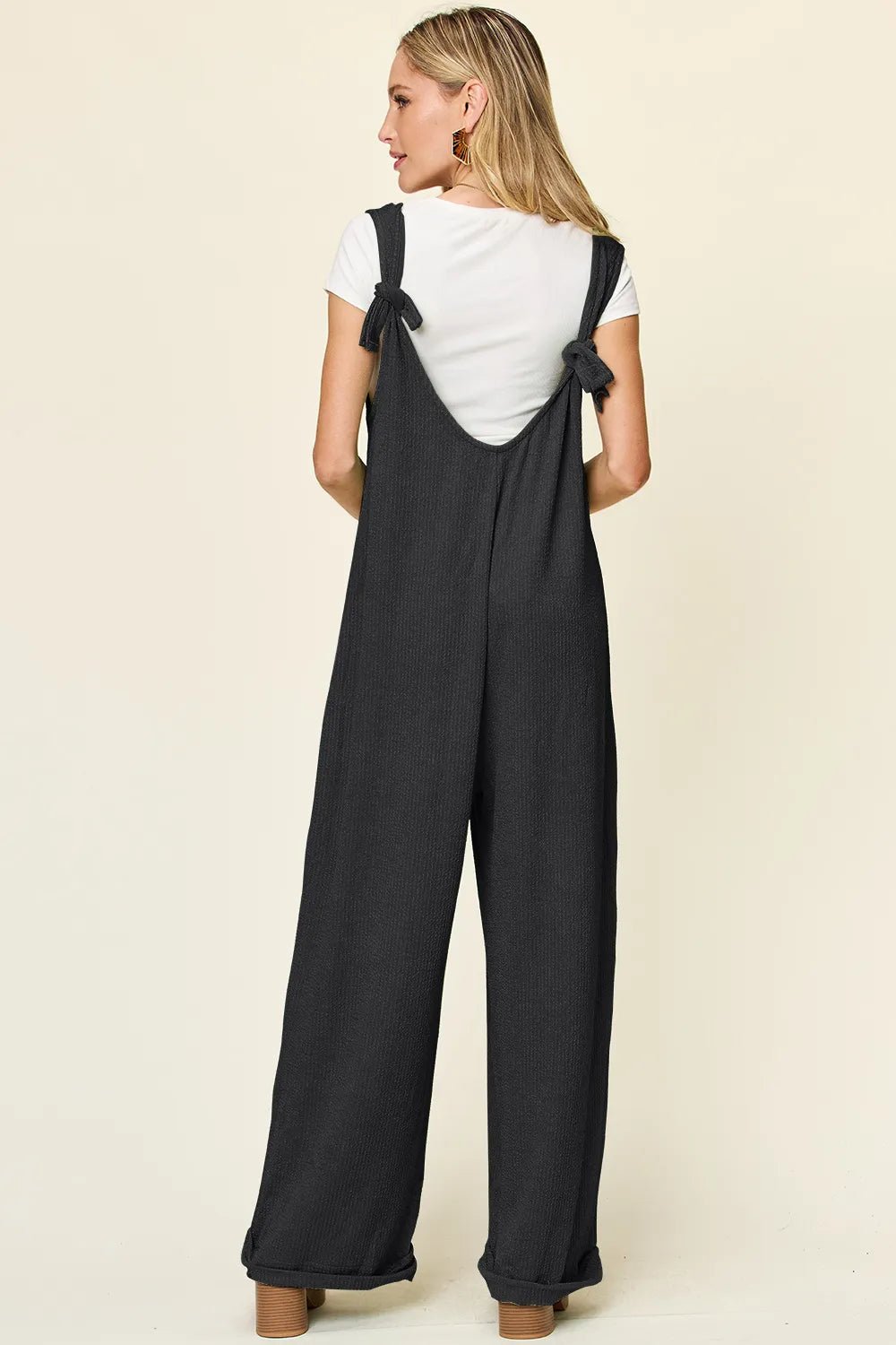 Double Take Full Size Texture Sleeveless Wide Leg Jumpsuit - Desert Sunday