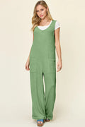 Double Take Full Size Texture Sleeveless Wide Leg Jumpsuit - Desert Sunday