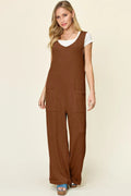 Double Take Full Size Texture Sleeveless Wide Leg Jumpsuit - Desert Sunday