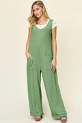 Double Take Full Size Texture Sleeveless Wide Leg Jumpsuit - Desert Sunday