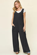 Double Take Full Size Texture Sleeveless Wide Leg Jumpsuit - Desert Sunday