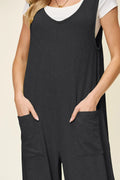 Double Take Full Size Texture Sleeveless Wide Leg Jumpsuit - Desert Sunday