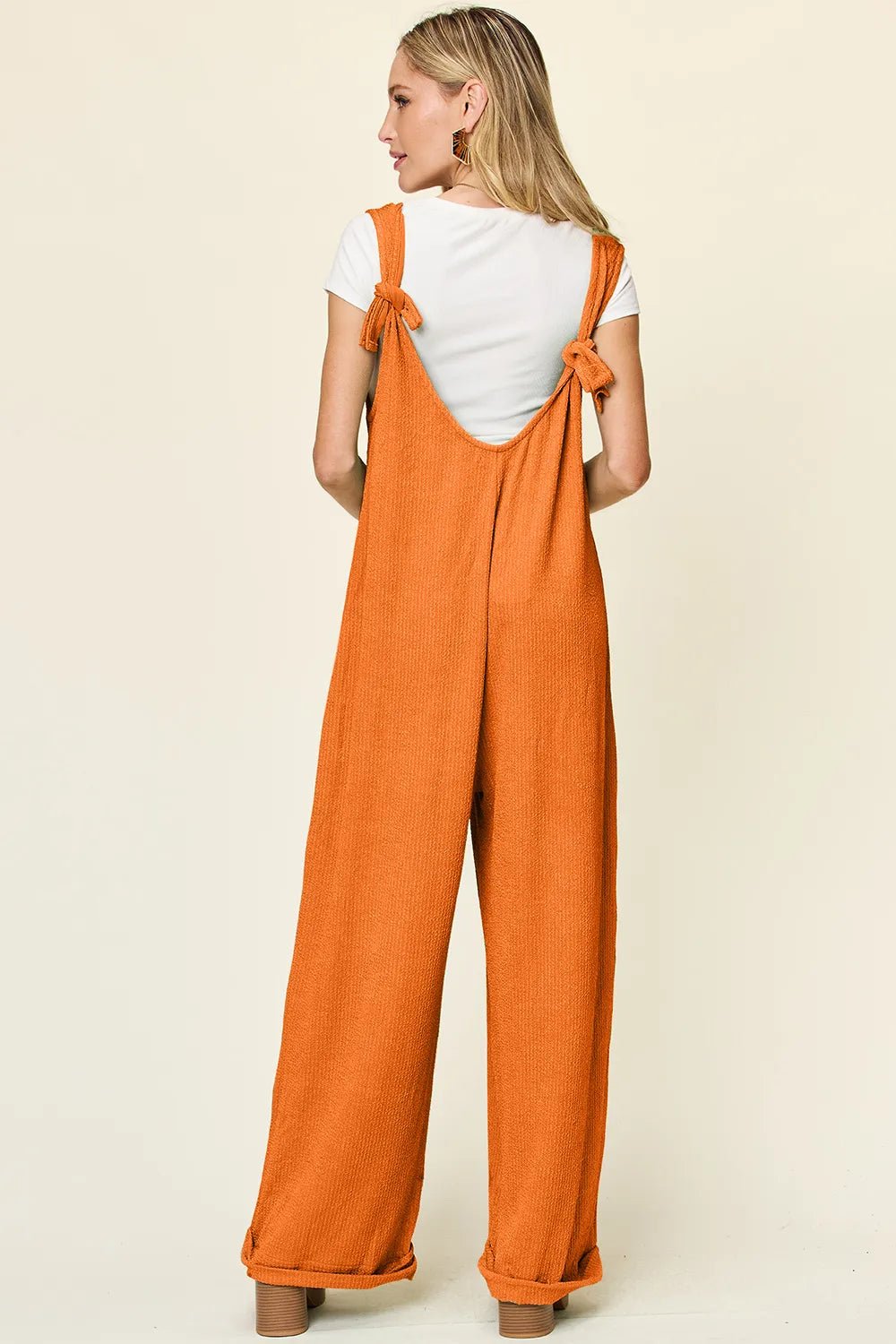 Double Take Full Size Texture Sleeveless Wide Leg Jumpsuit - Desert Sunday