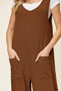 Double Take Full Size Texture Sleeveless Wide Leg Jumpsuit - Desert Sunday