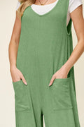 Double Take Full Size Texture Sleeveless Wide Leg Jumpsuit - Desert Sunday