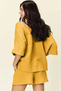 Double Take Texture Half Sleeve T-Shirt and Drawstring Shorts Set - Desert Sunday