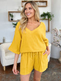 Double Take Texture Half Sleeve T-Shirt and Drawstring Shorts Set - Desert Sunday