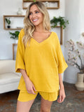 Double Take Texture Half Sleeve T-Shirt and Drawstring Shorts Set - Desert Sunday