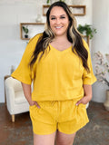 Double Take Texture Half Sleeve T-Shirt and Drawstring Shorts Set - Desert Sunday