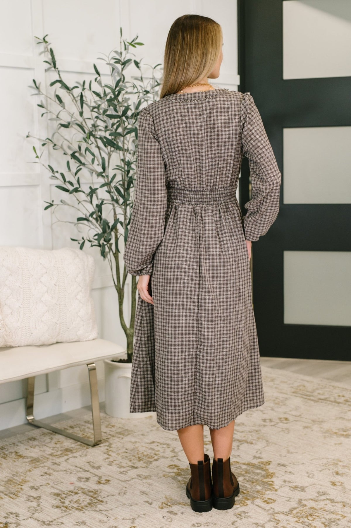 Fairytale Plot Plaid Midi Dress - Desert Sunday