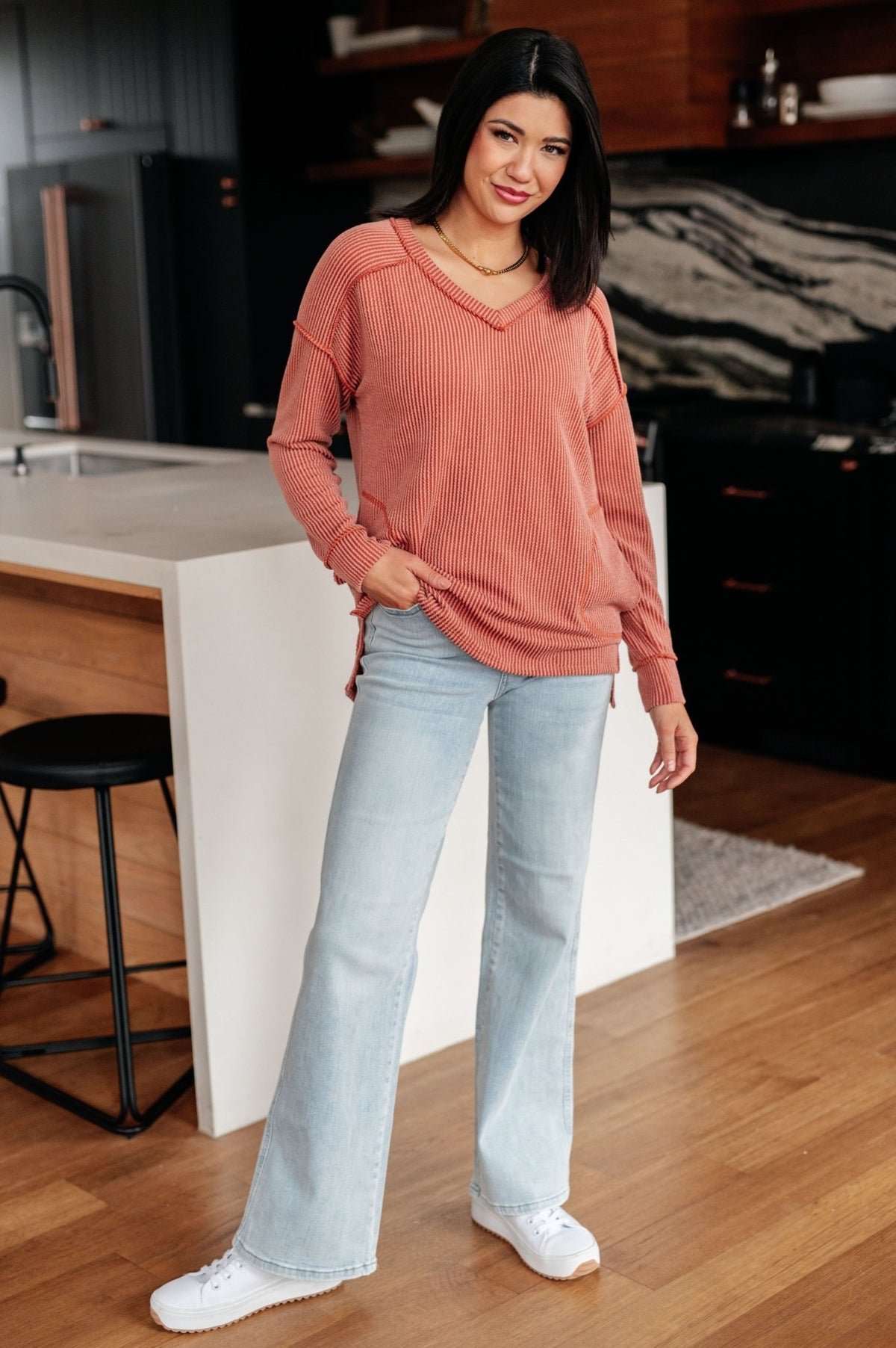 First and Foremost Rib Knit Top - Desert Sunday
