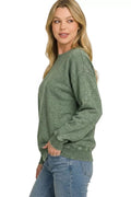 Fleece Acid Enzyme Washed Round Neck Sweatshirts - Desert Sunday