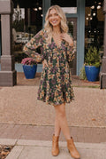Forest Blooms Long Sleeve Mini Dress - Desert Sunday