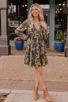 Forest Blooms Long Sleeve Mini Dress - Desert Sunday