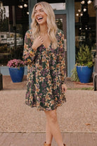 Forest Blooms Long Sleeve Mini Dress - Desert Sunday
